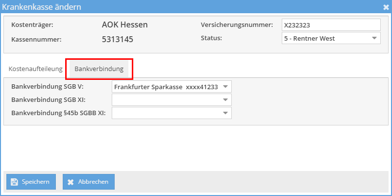 Bankverbindungen zum Klienten