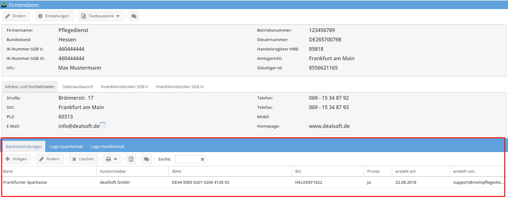 Überblick Bankverbindungen
