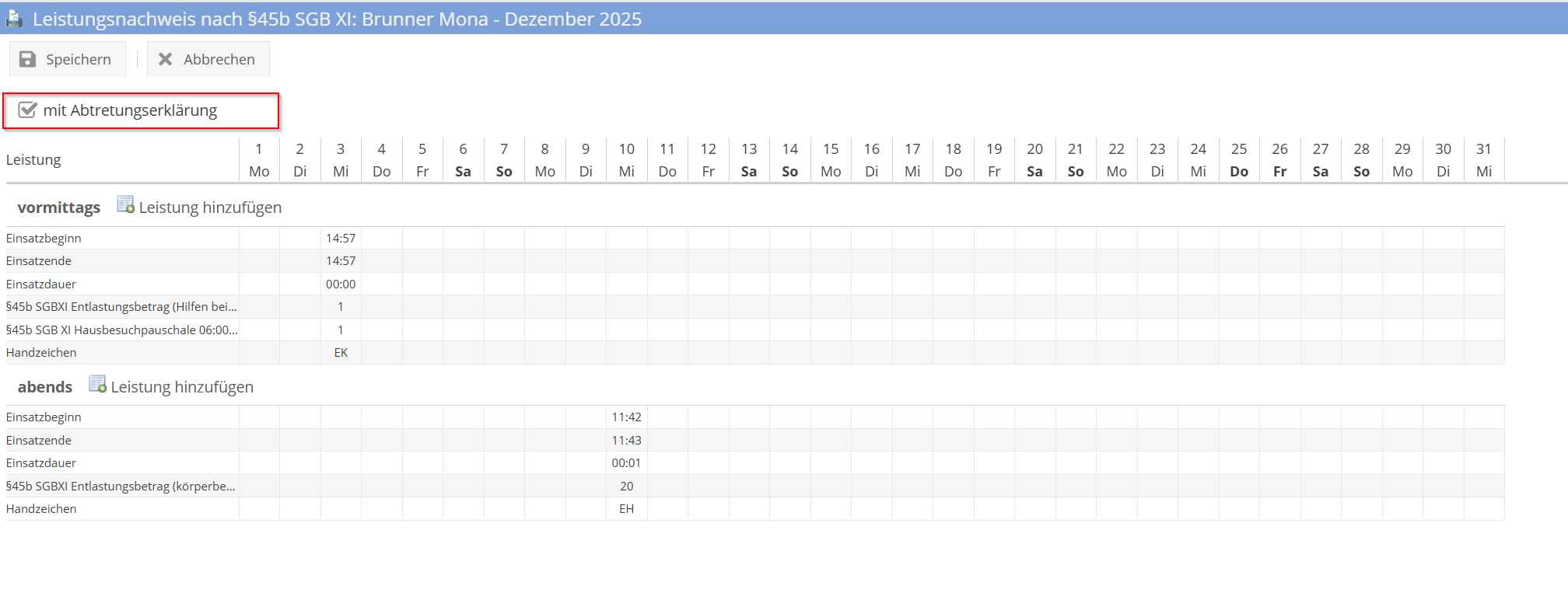 Abtretungserklärung Checkbox