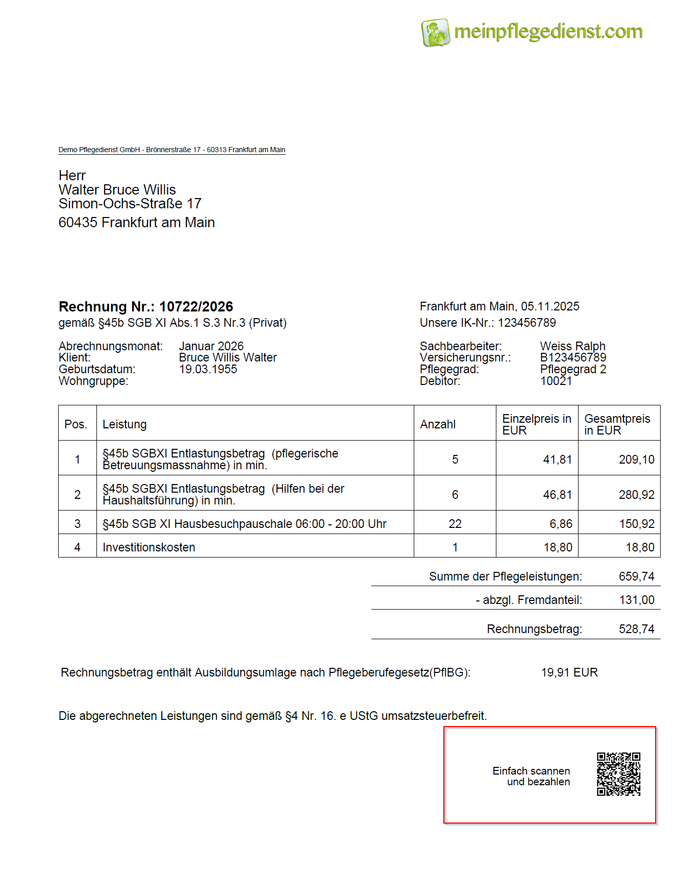 Rechnung mit QR-Code