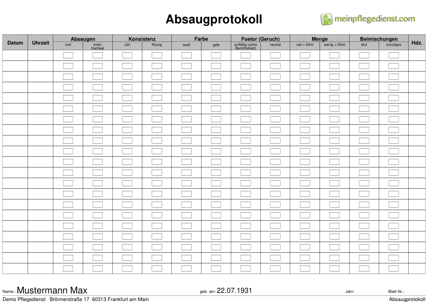 Absaugprotokoll