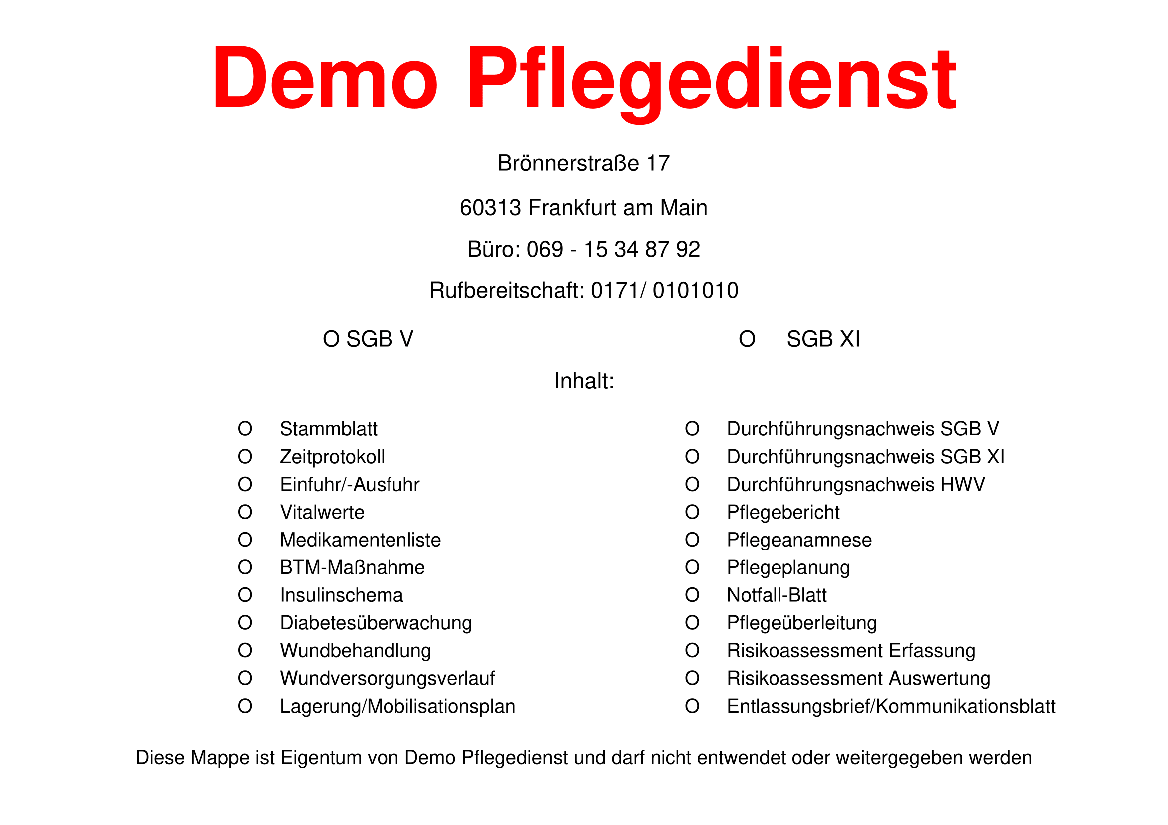 Deckblatt Pflegemappe