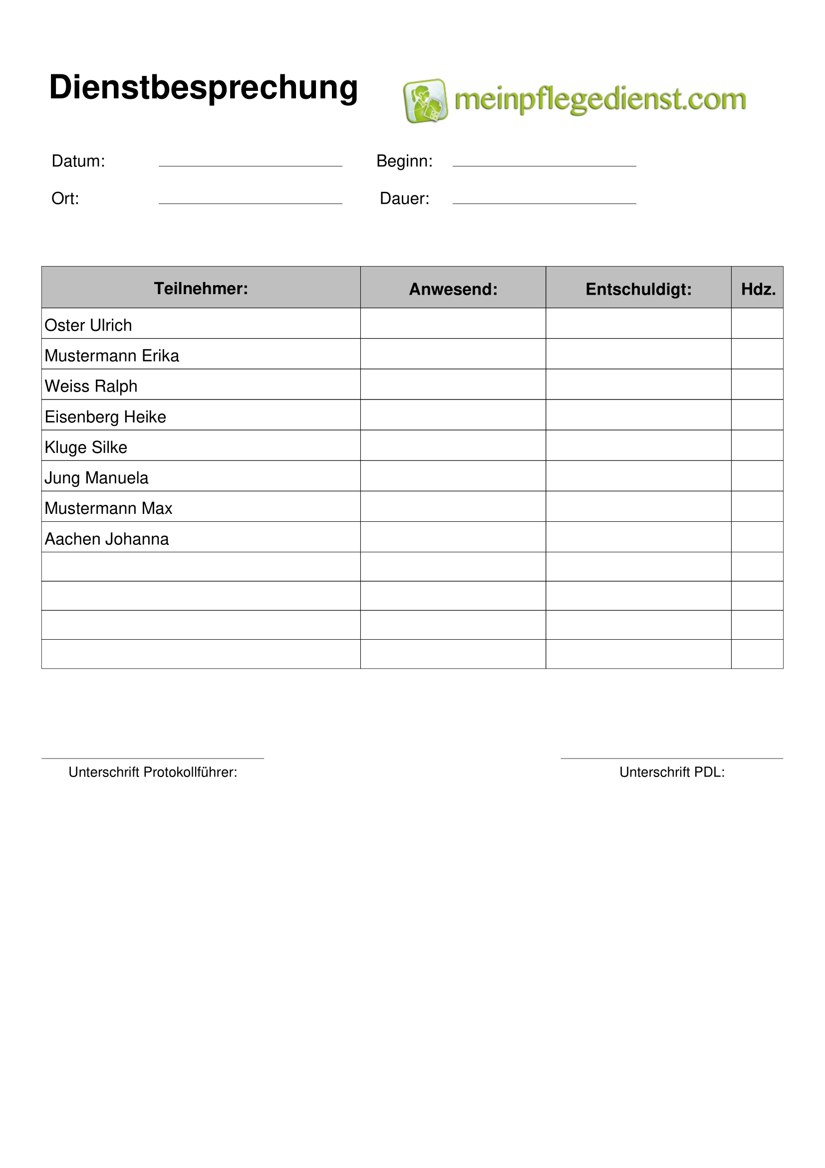 Dienstbesprechung mit Protokoll