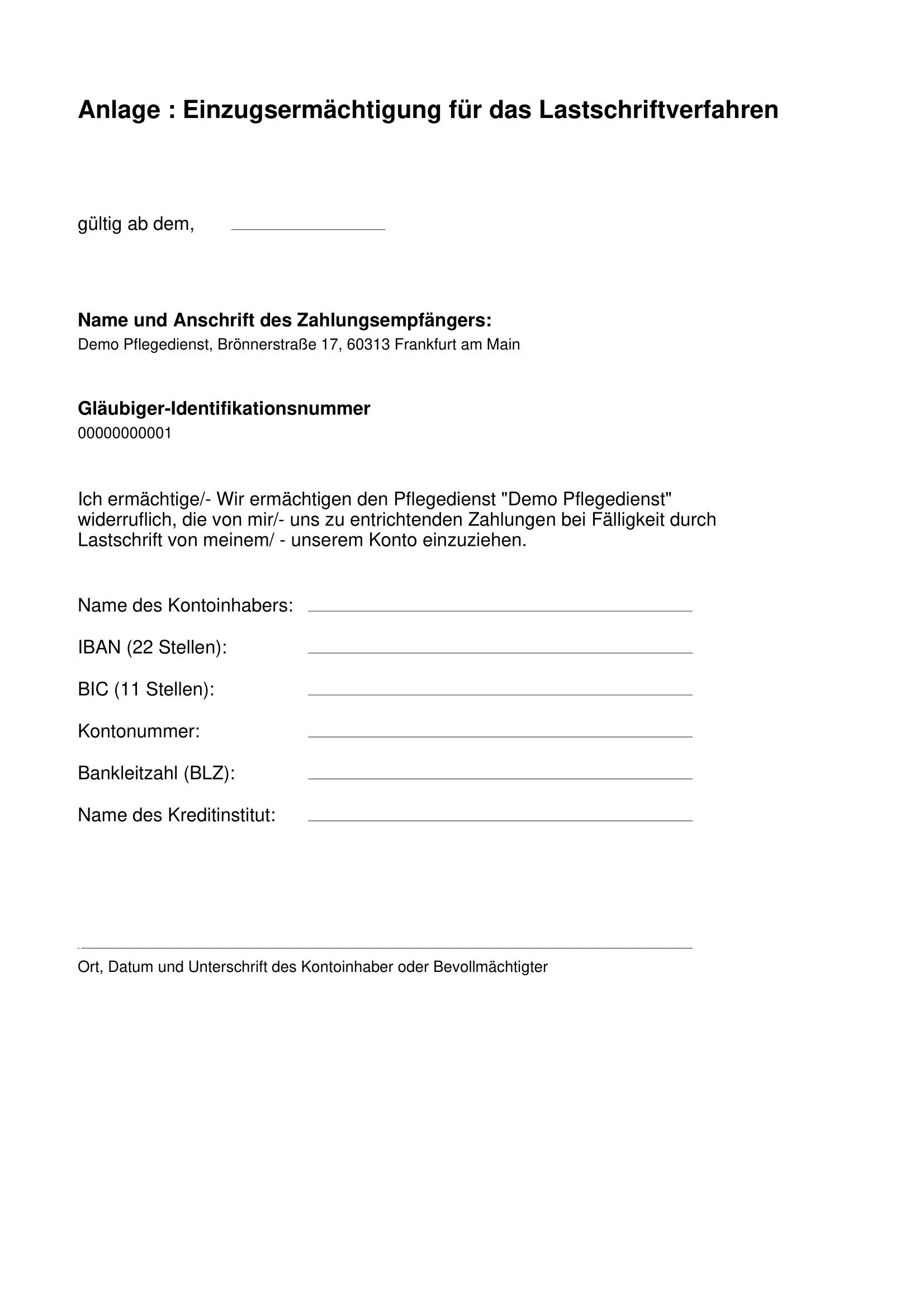 Einzugsermächtigung