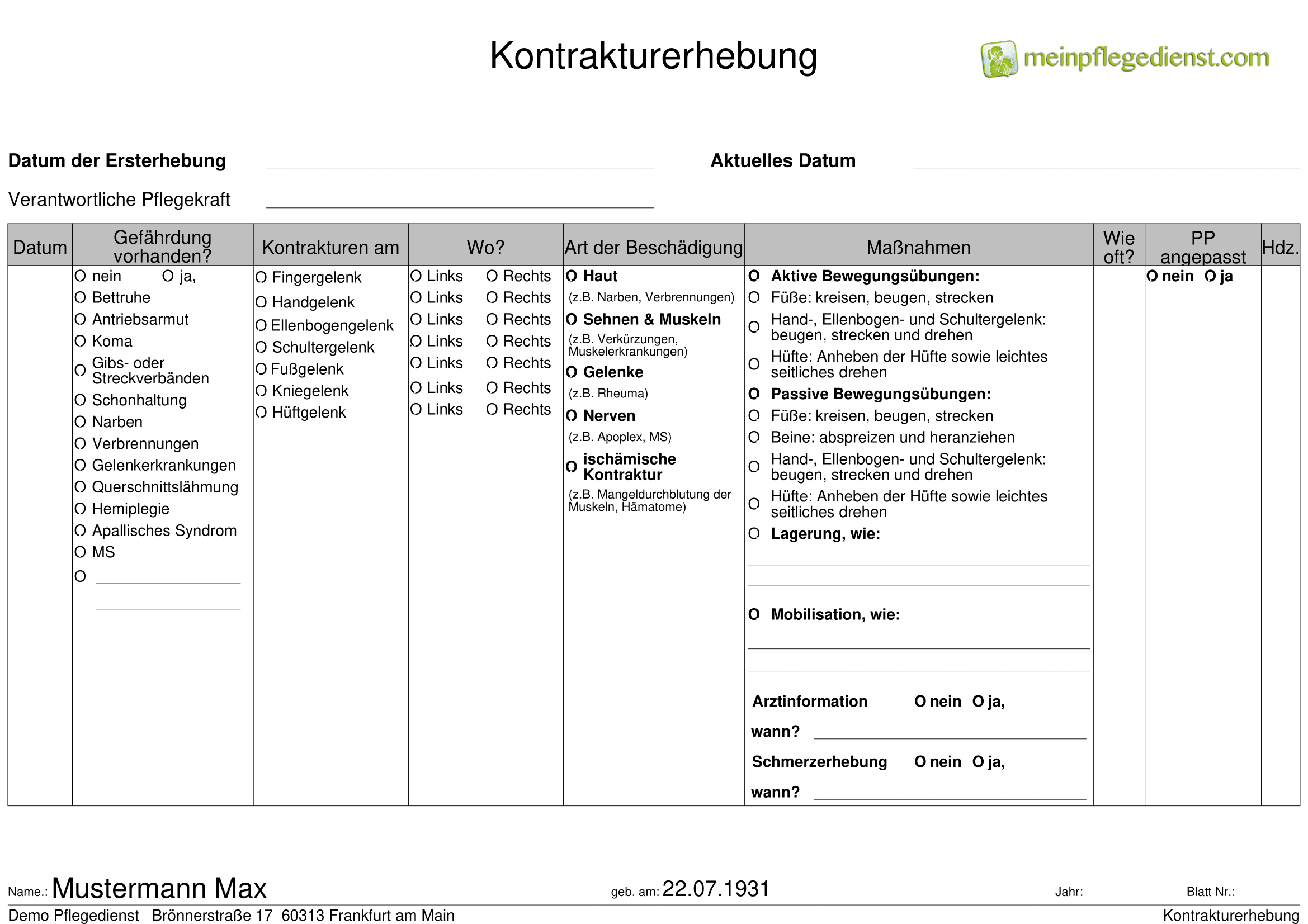 Kontrakturerhebung