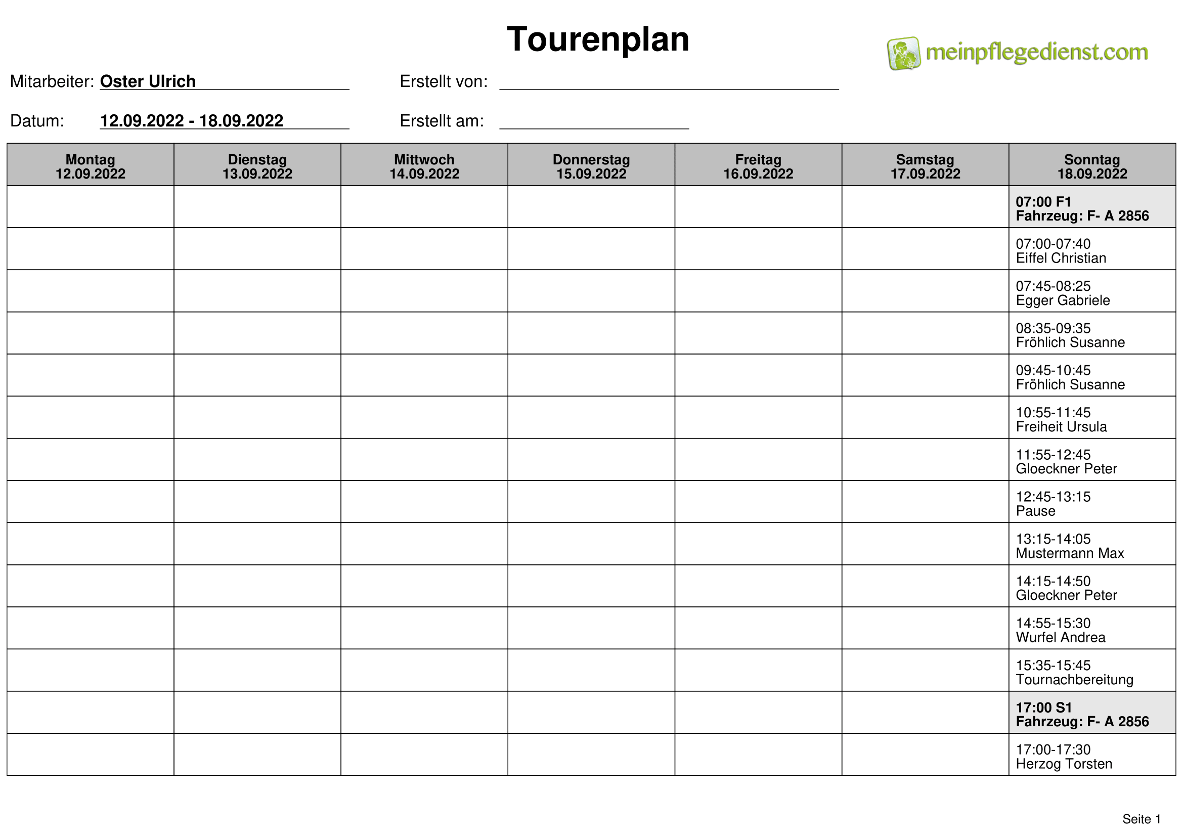 Tourenplan Wochensicht