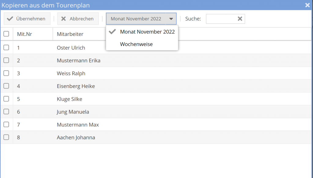 Dienstplan kopieren