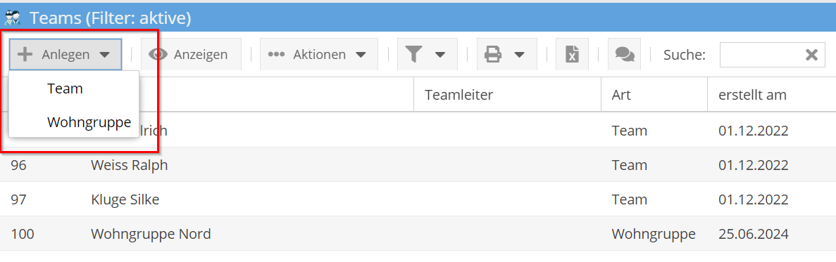 Wohngruppe anlegen Wohngruppe anlegen