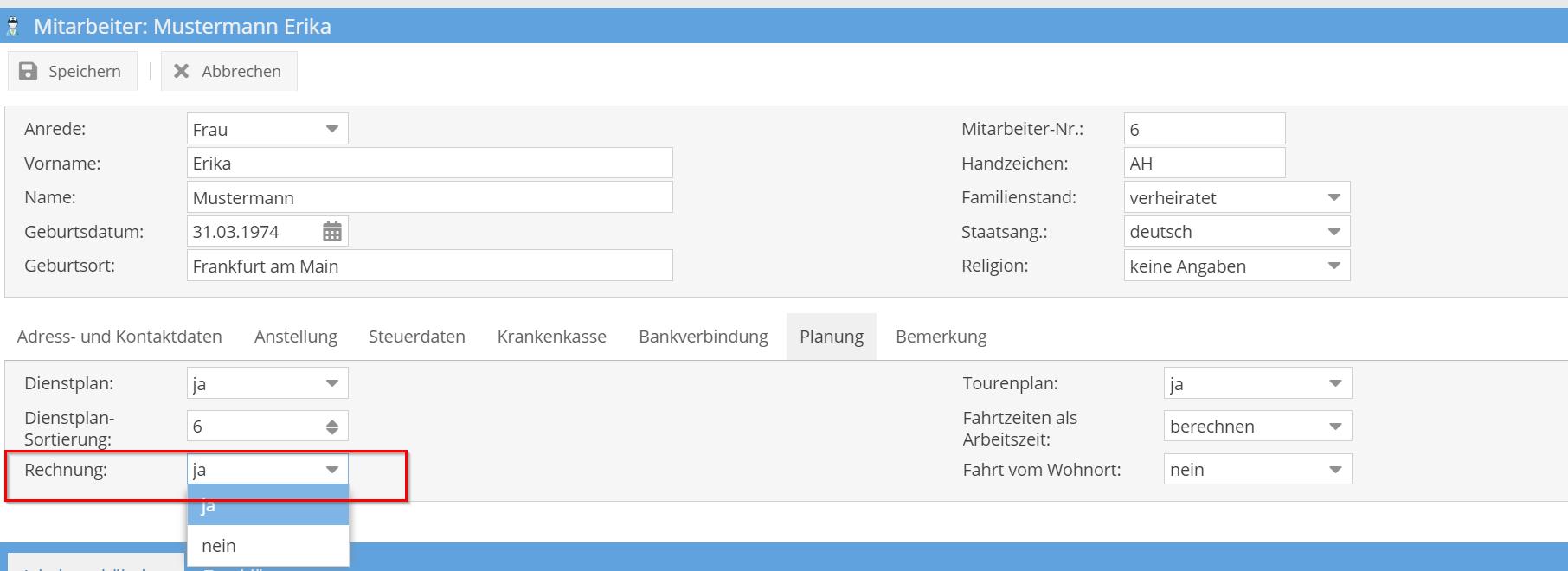 Mitarbeitern in Rechnungen Mitarbeitern in Rechnungen