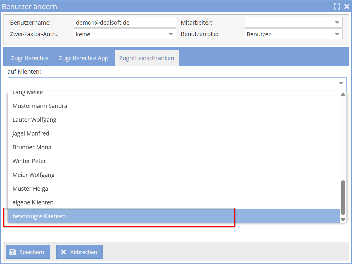 Bevorzugte Klienten in der Zugriffsberechtigung
