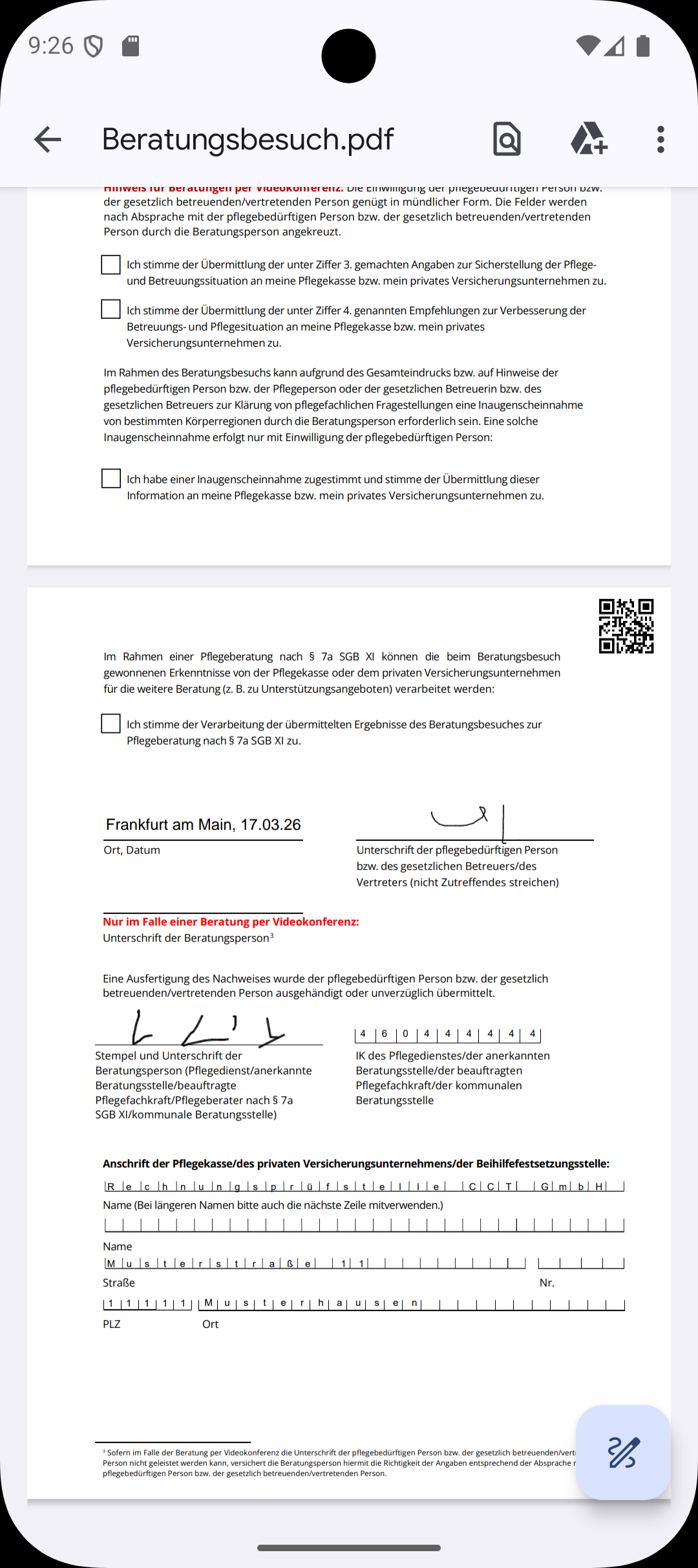 Beratungsbesuch App Anzeige