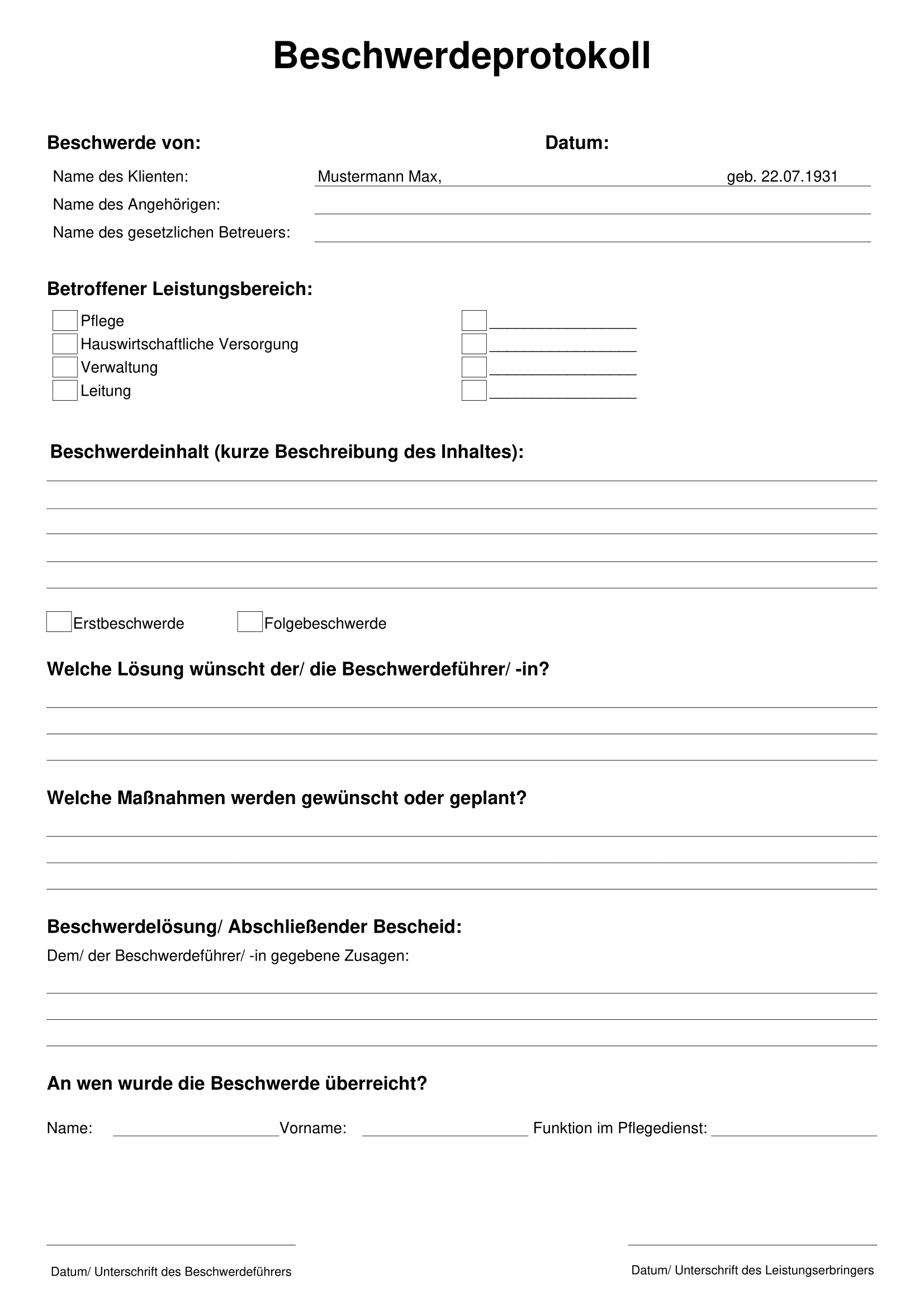 Beschwerdeprotokoll