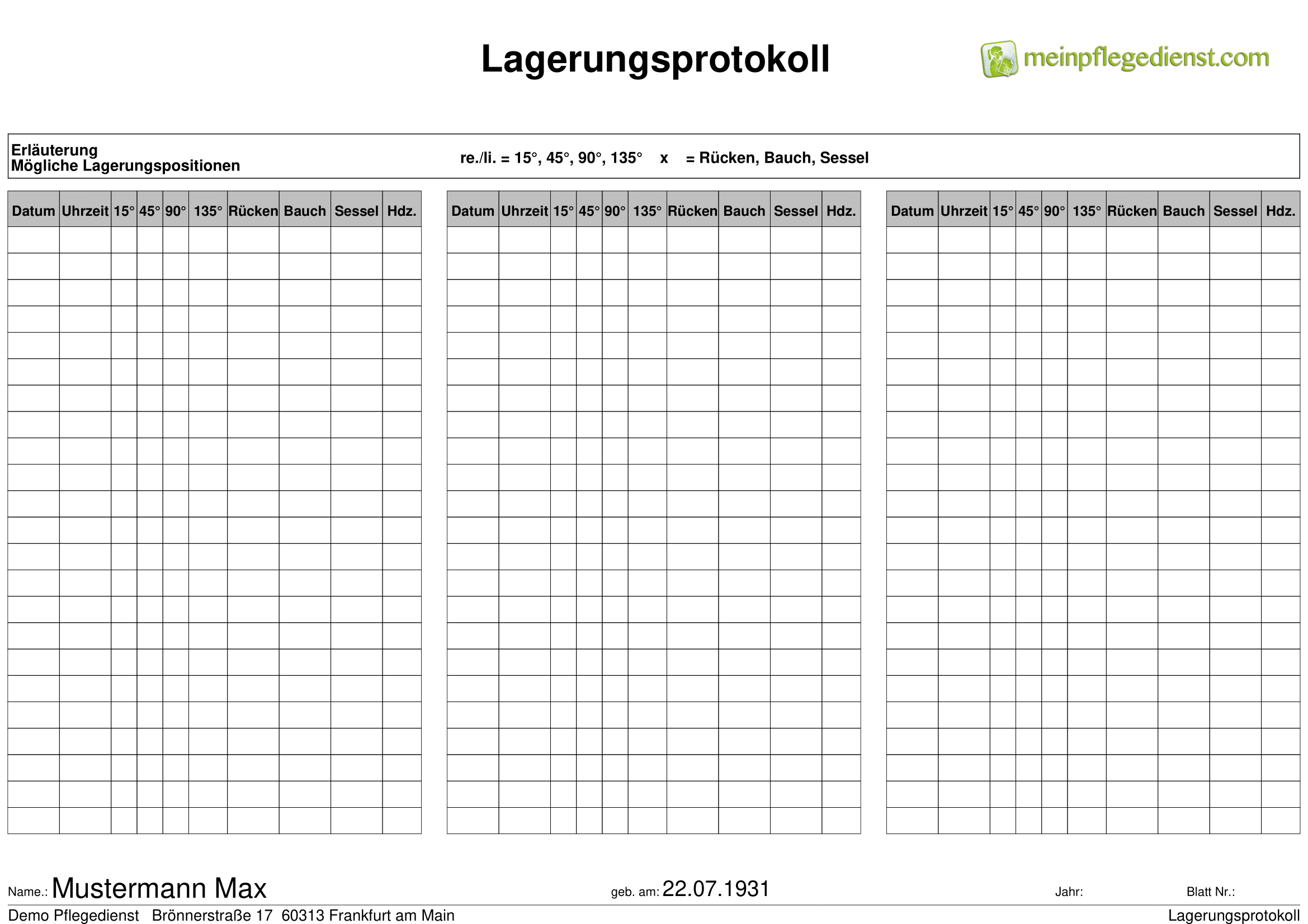 Lagerungsprotokoll 