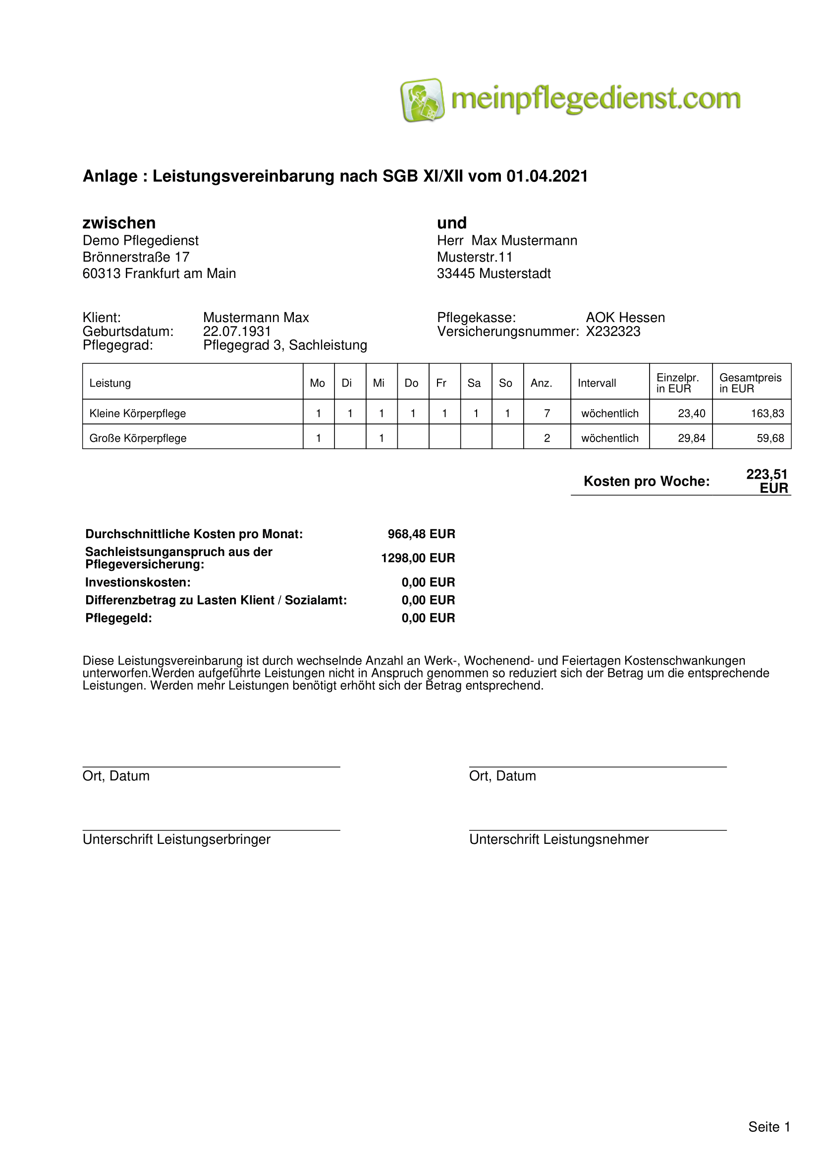 Leistungsvereinbarung